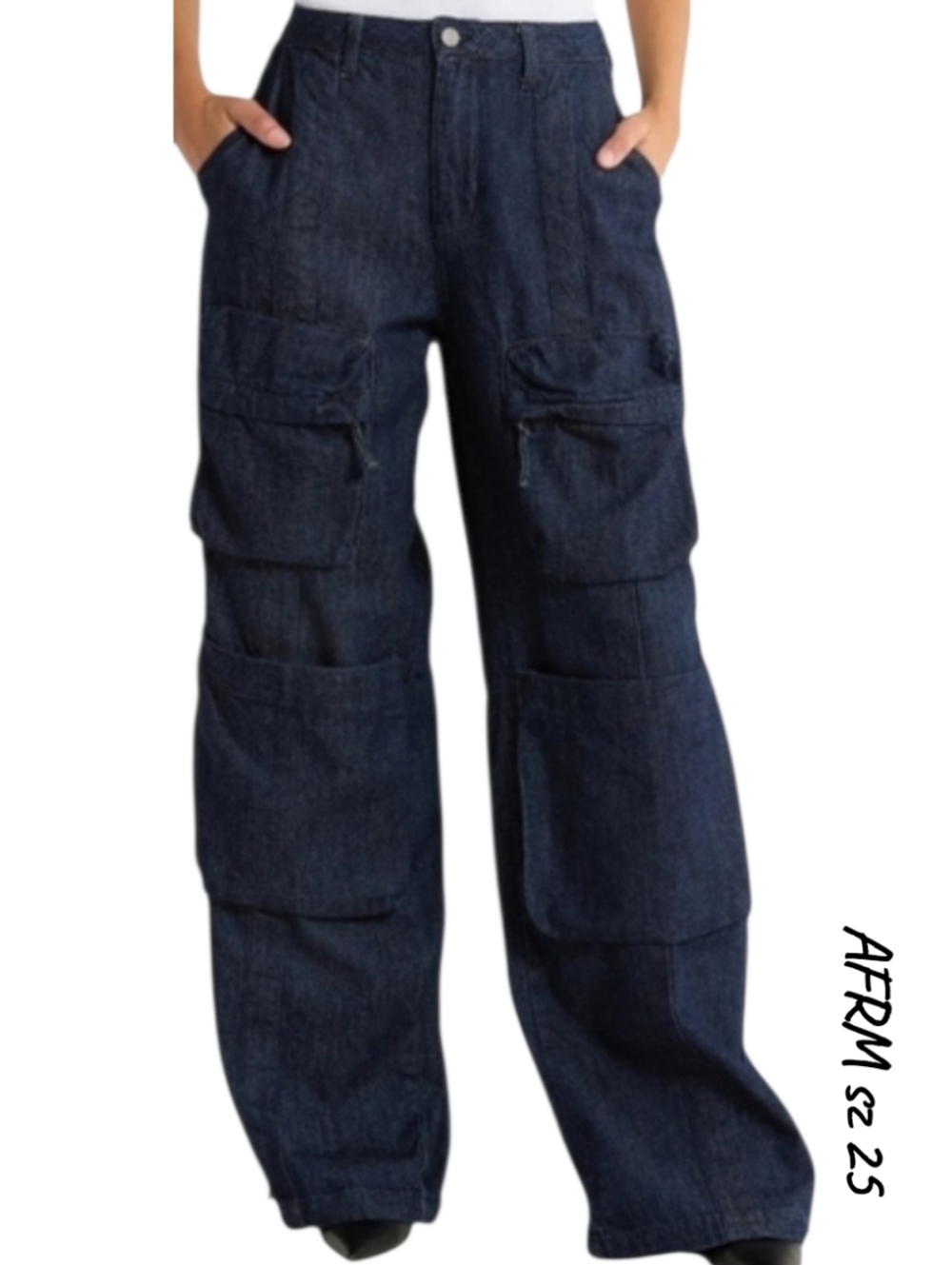 AFRM los Angeles Collins Utility Cargo Jeans Dark Rinse Wash sz 25